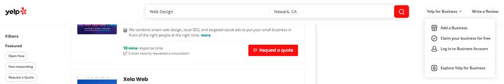 Yelp business page