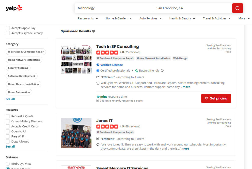 Organic search engine results